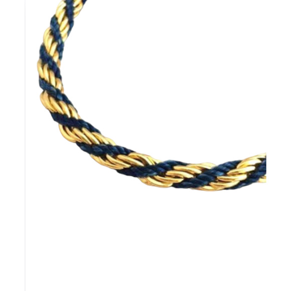 Vintage 80's Blue & Gold Rope Necklace -  Navy and Gold Plated Twisted Necklace - Picture 4 of 5